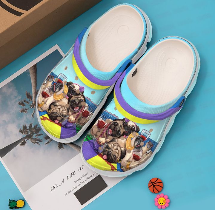 Pug Pugs On The Beach Crocs Clog Shoes