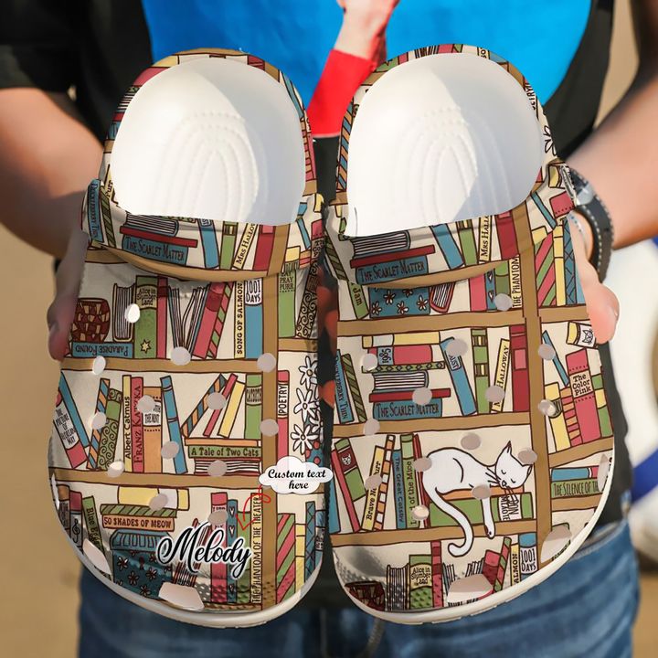Reading Personalized Cat And Books Crocs Clog Shoes
