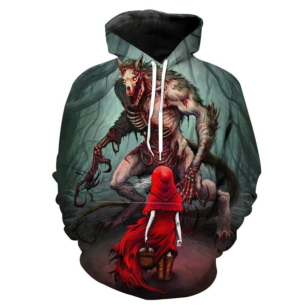 Red Riding Hood And Wolf Printed Hoodie 3D