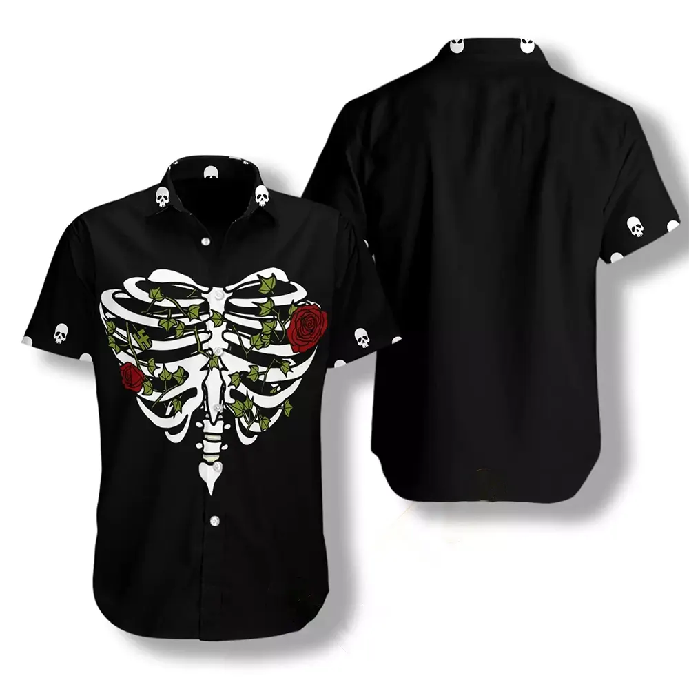 Rib Cage Heart Style With Rose Goth Hawaiian shirts