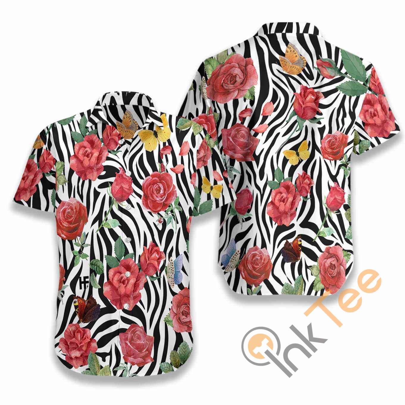 Rose Zebra Watercolor Painting Art Hawaiian shirts