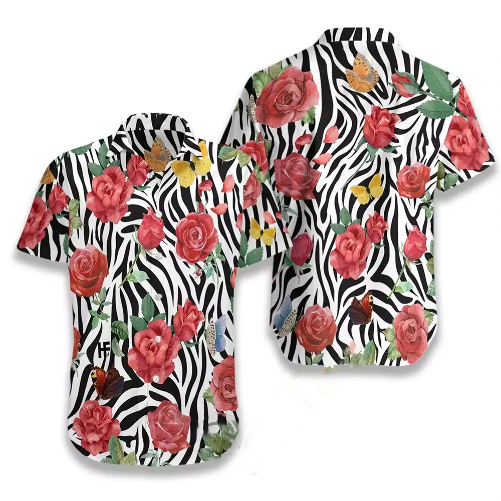 Rose Zebra Watercolor Painting Art Hawaiian shirts