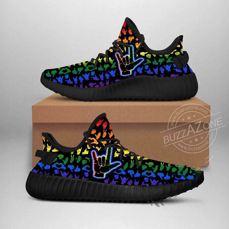 Sign Language Lgbt Love Black And White Yeezy Boost
