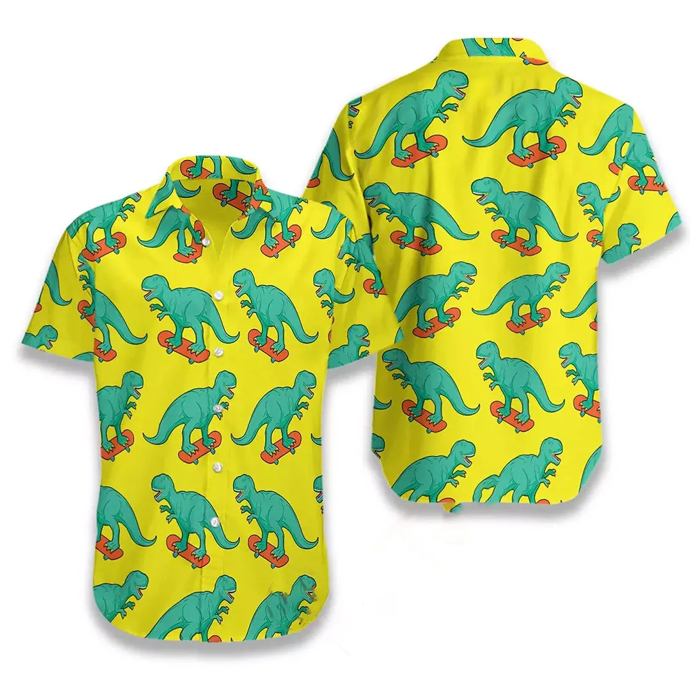Skating T-rex Hawaiian shirts