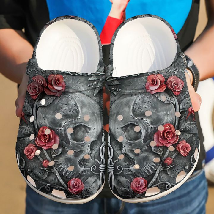 Skull A Kiss From The Rose Crocs Clog Shoes