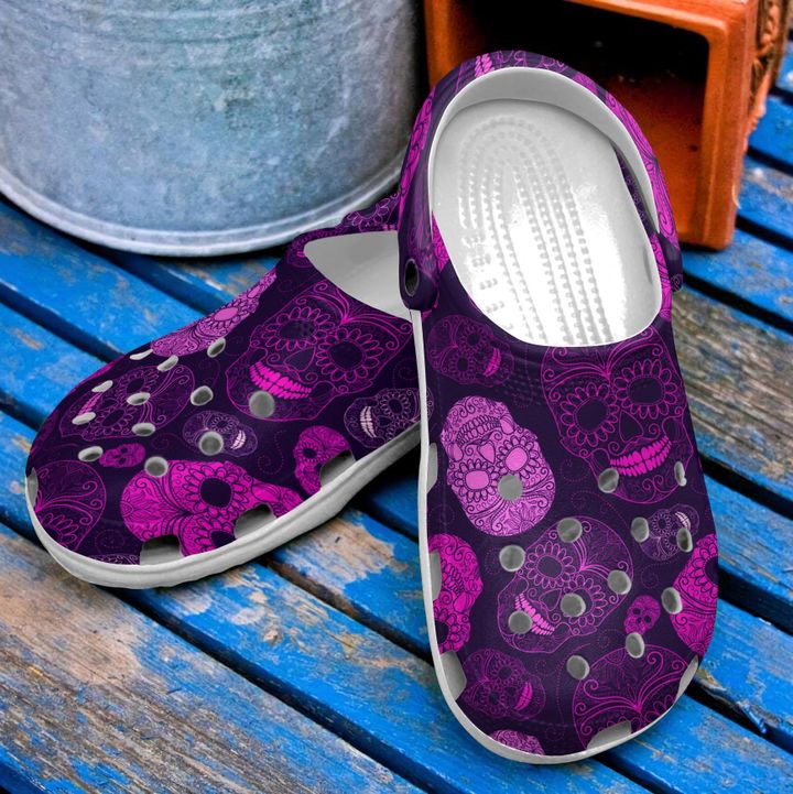 Skull Purple Patterns Crocs Clog Shoes