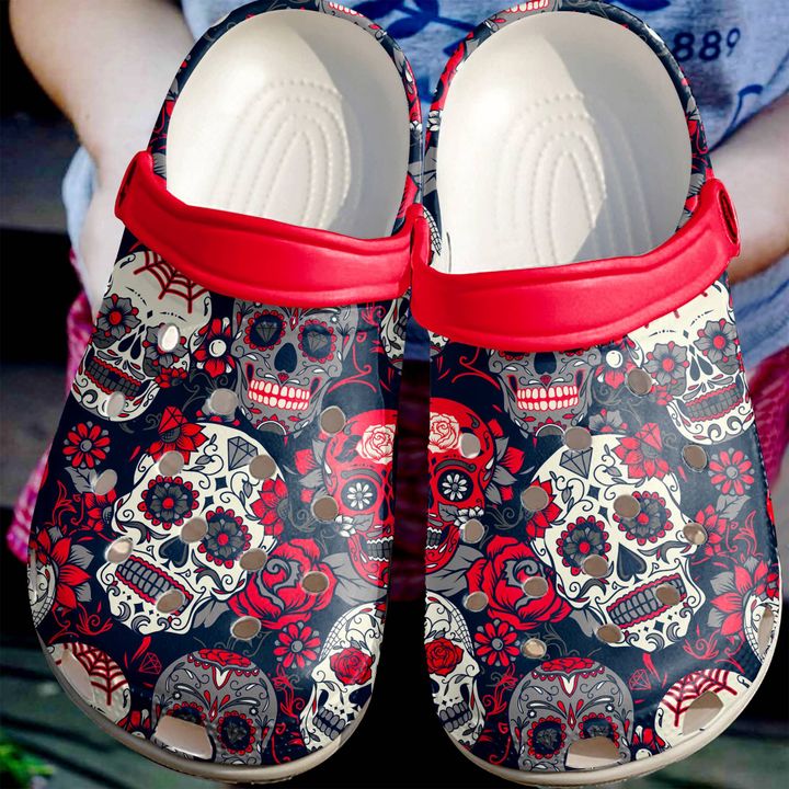 Skull Skulls And Roses Crocs Clog Shoes