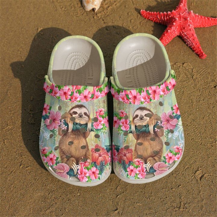 Sloth Floral Crocs Clog Shoes