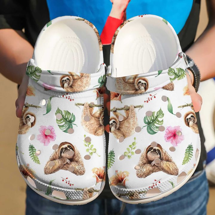 Sloth Hibiscus Crocs Clog Shoes