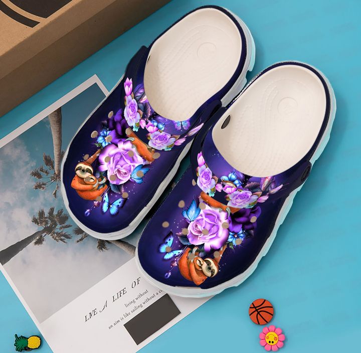Sloth Purple Floral Crocs Clog Shoes