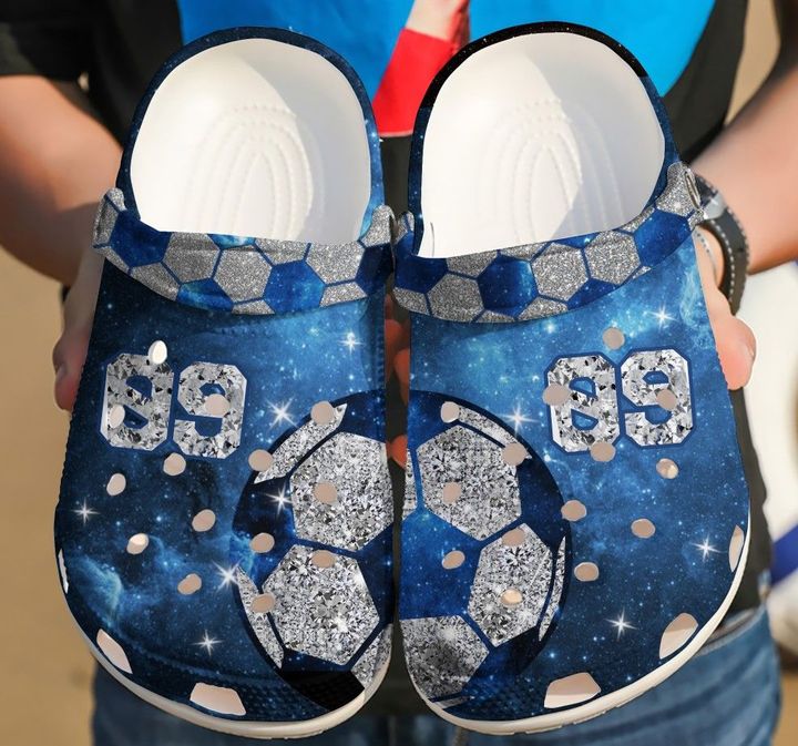 Soccer Personalized Diamond Blue Galaxy Crocs Clog Shoes
