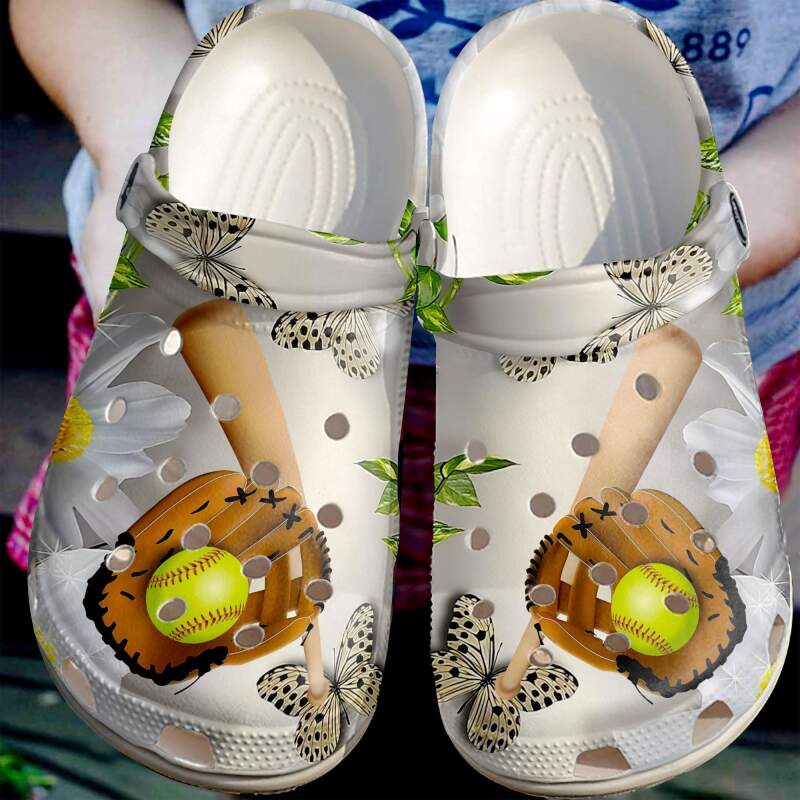 Softball And Daisy Crocs Clog Shoes
