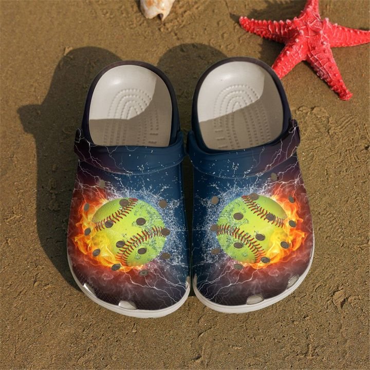 Softball Fire And Water Crocs Clog Shoes