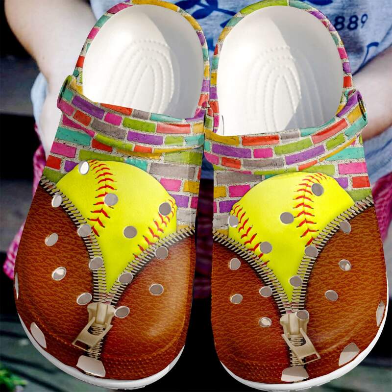 Softball Leather Zipper Crocs Clog Shoes