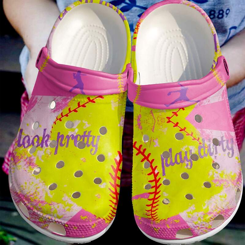 Softball Look Pretty Play Dirty Crocs Clog Shoes