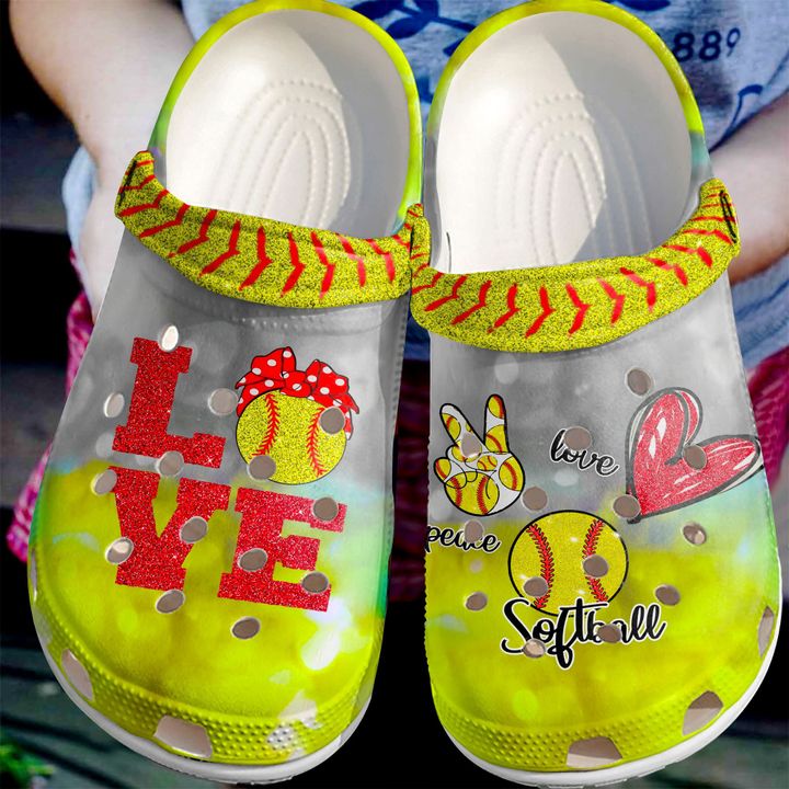 Softball Peace Love Crocs Clog Shoes