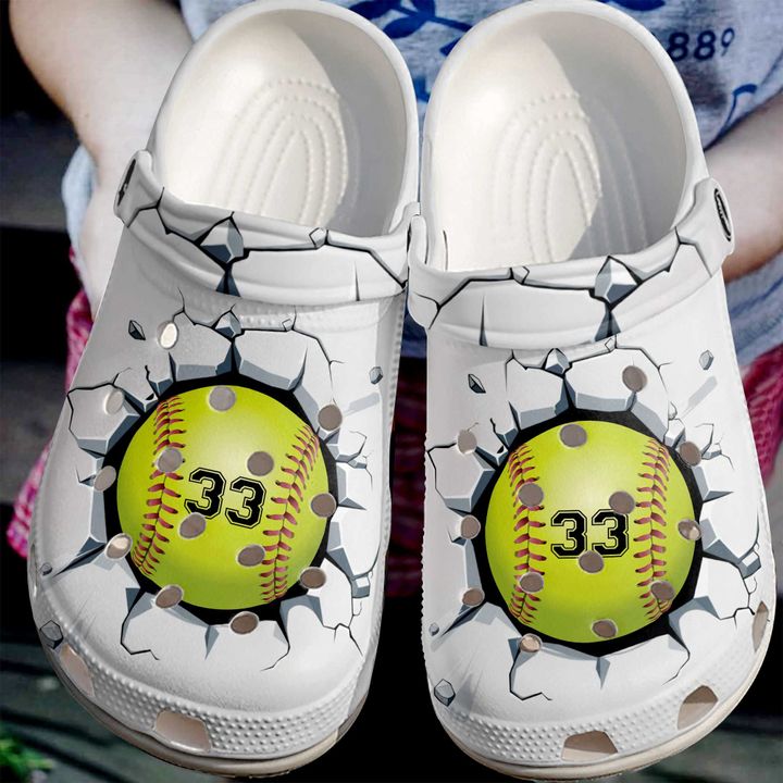 Softball Personalized Broken Wall Crocs Clog Shoes