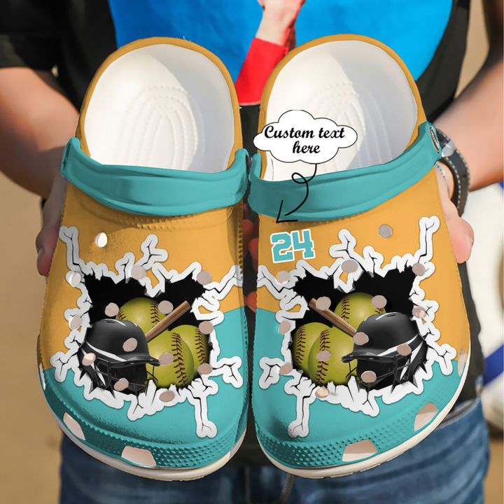 Softball Personalized Colourful Crack Crocs Clog Shoes