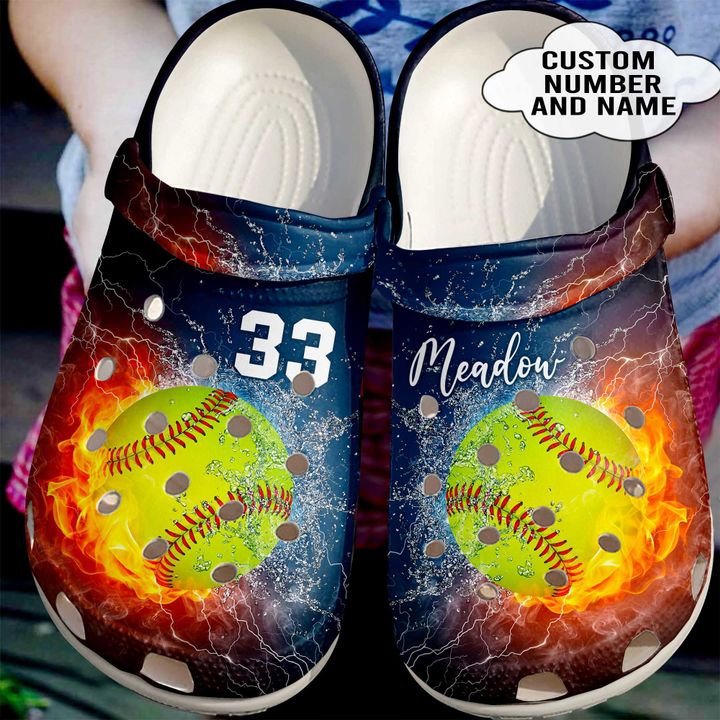 Softball Personalized Fire And Water Crocs Clog Shoes