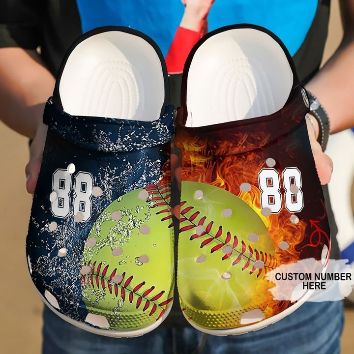 Softball Personalized Fire Water Crocs Clog Shoes