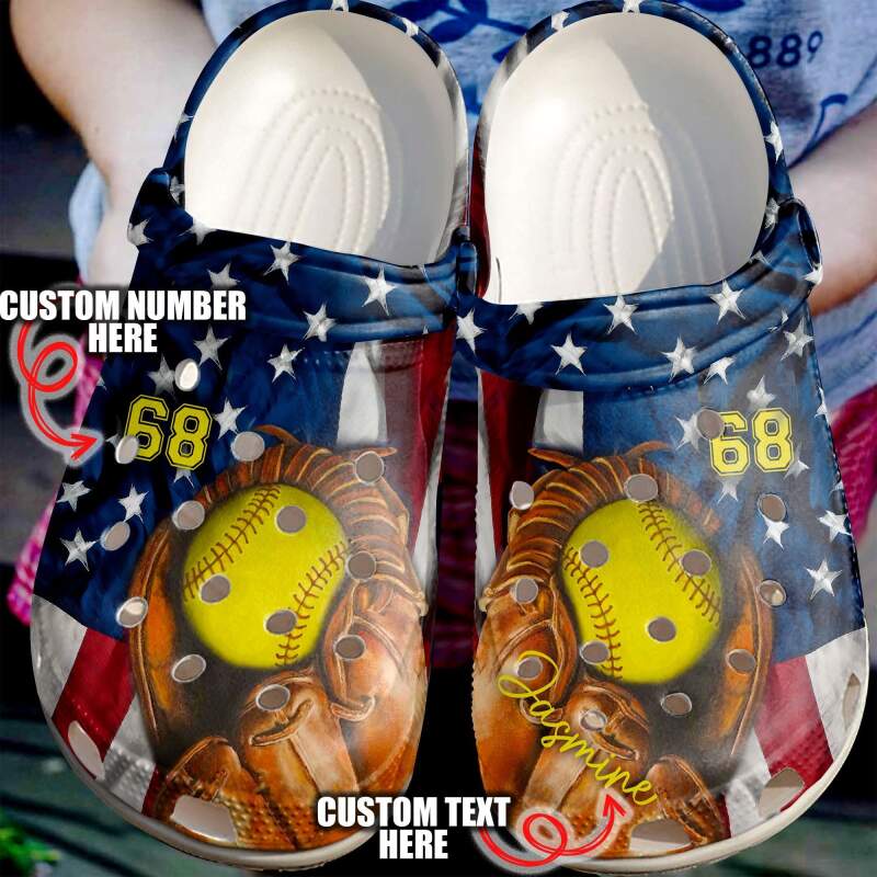 Softball Personalized Flag Love Crocs Clog Shoes