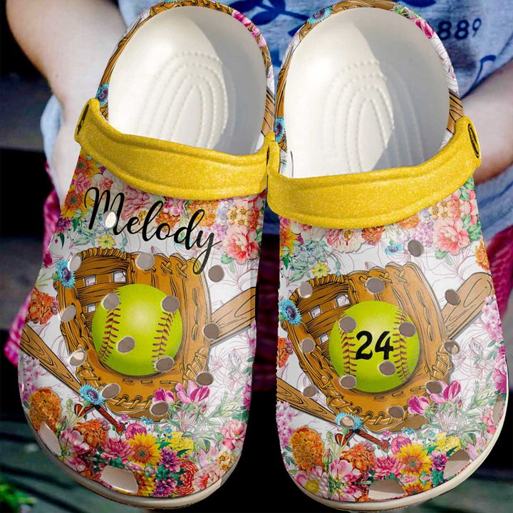Softball Personalized Floral Crocs Clog Shoes