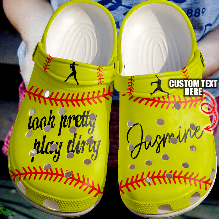 Softball Personalized Look Pretty Play Dirty Crocs Clog Shoes