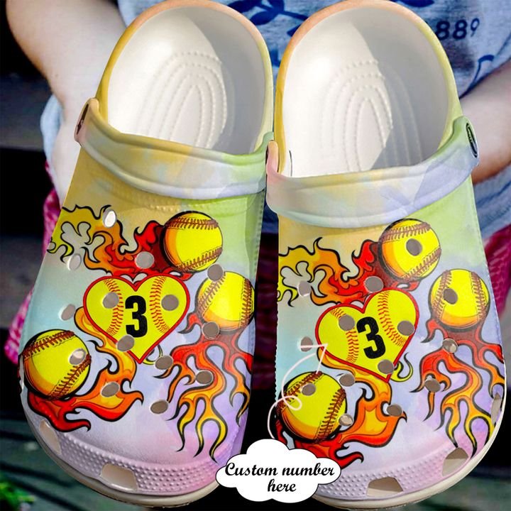 Softball Personalized Love On Fire Crocs Clog Shoes