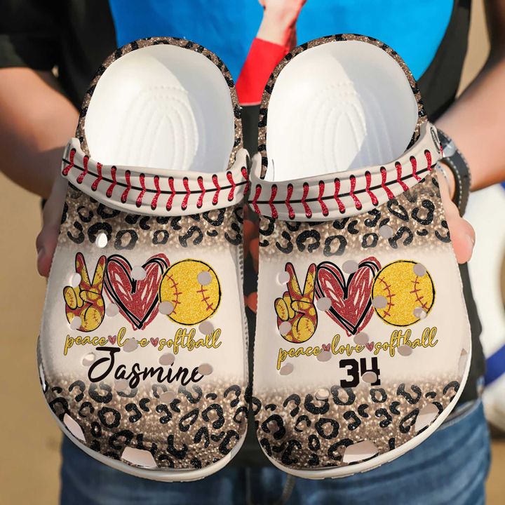 Softball Personalized Peace Love Crocs Clog Shoes