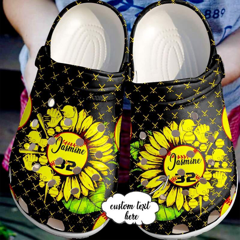 Softball Personalized Sunflower Love Crocs Clog Shoes
