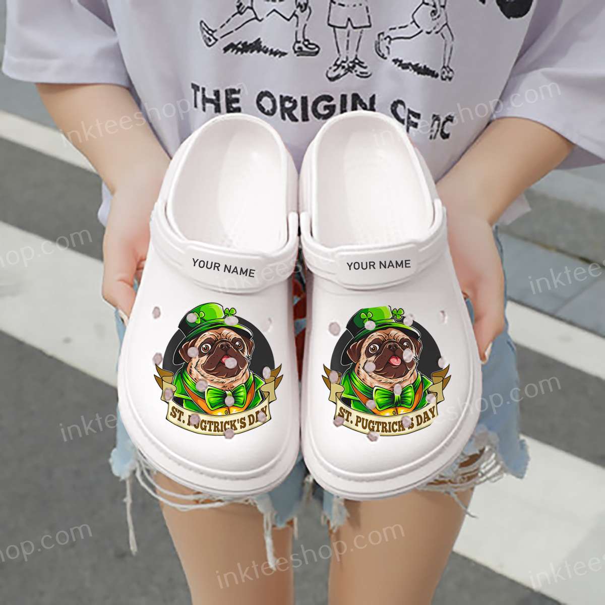 St. Pugtricks Day Pug With A Leprechaun Hat Shamrock Crocs Clog Shoes
