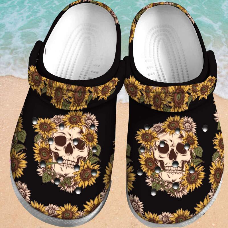 Sunflower Skull Crocband Crocs Clog Shoes