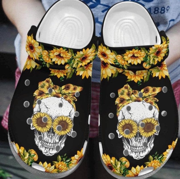 Sunflower Skull Crocs Clog Shoes