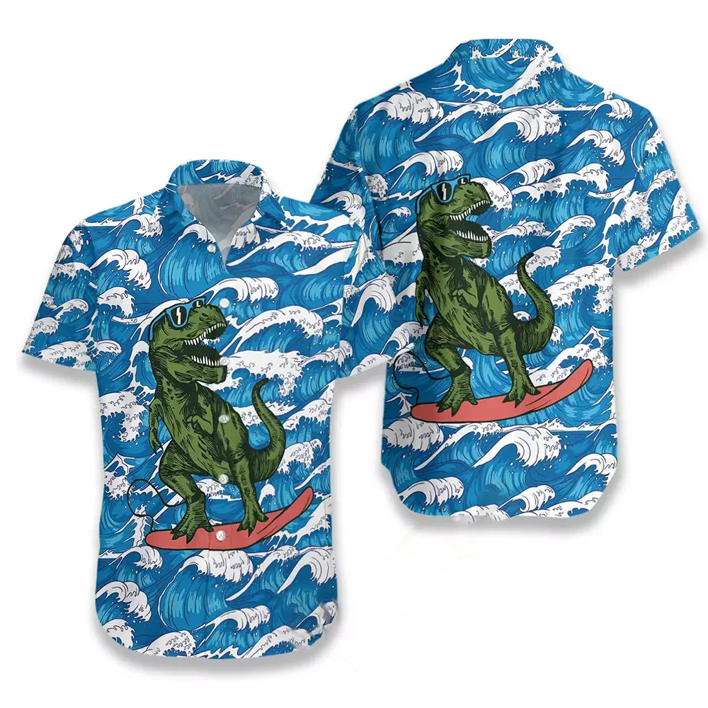 Surfing T-rex Dinosaur Hawaiian shirts