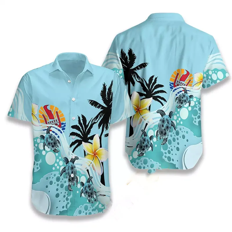 Tahiti Blue Turtle Hibiscus Hawaiian shirts