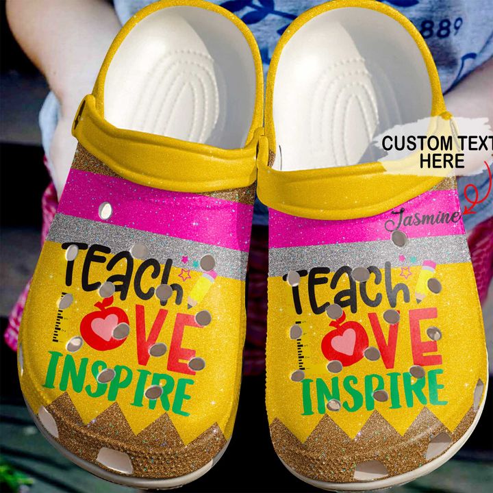 Teacher Personalized Peace Love Teach Crocs Clog Shoes