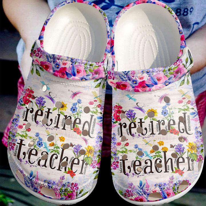 Teacher Retired Floral Crocs Clog Shoes
