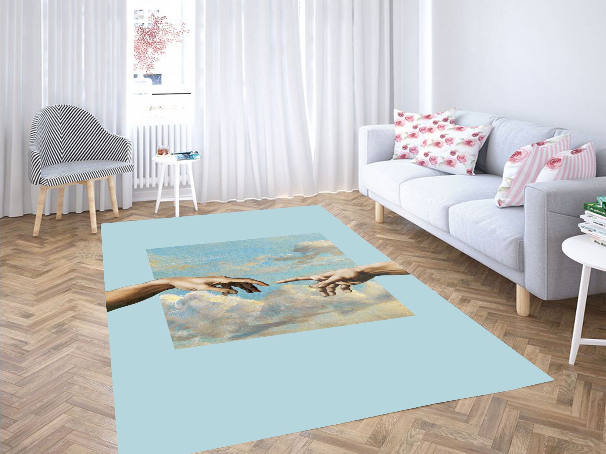 Two Hands Touching Painting Carpet Rug