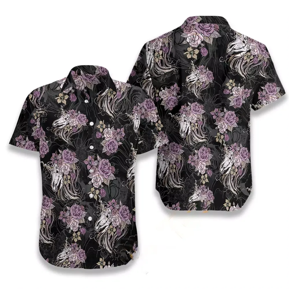 Unicorn Skull Flowers Hawaiian shirts