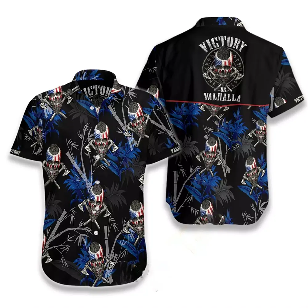 Victory Or Valhalla Viking Black Hawaiian shirts