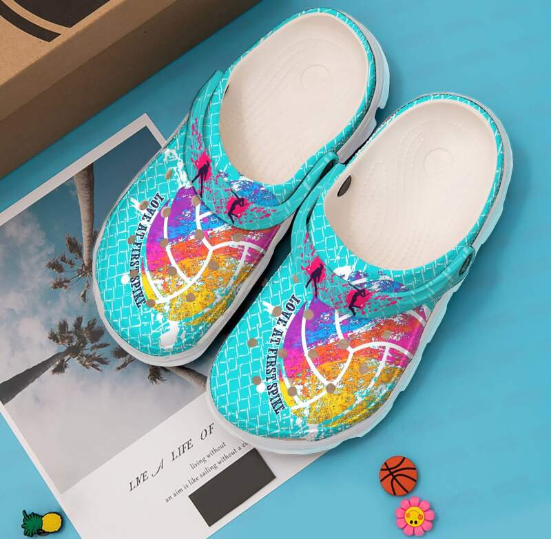 Volleyball Love At First Spike Aqua Crocs Clog Shoes