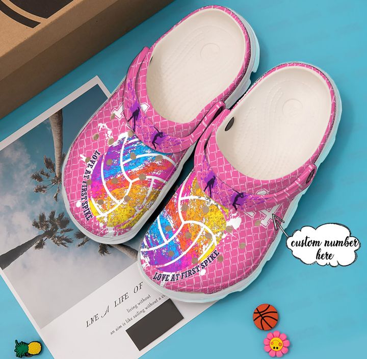 Volleyball Personalized At First Spike Crocs Clog Shoes