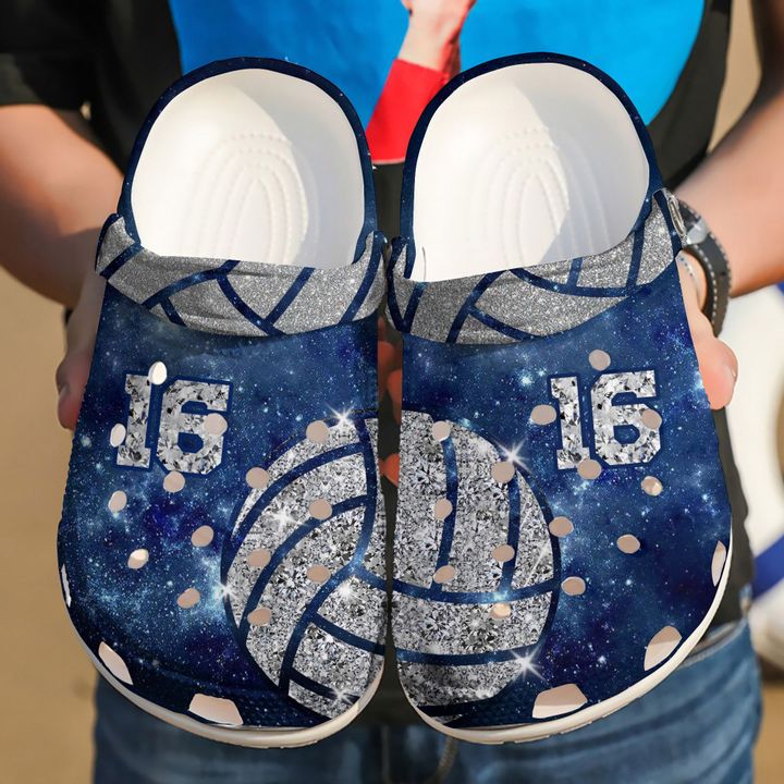 Volleyball Personalized Diamond Blue Galaxy Crocs Clog Shoes