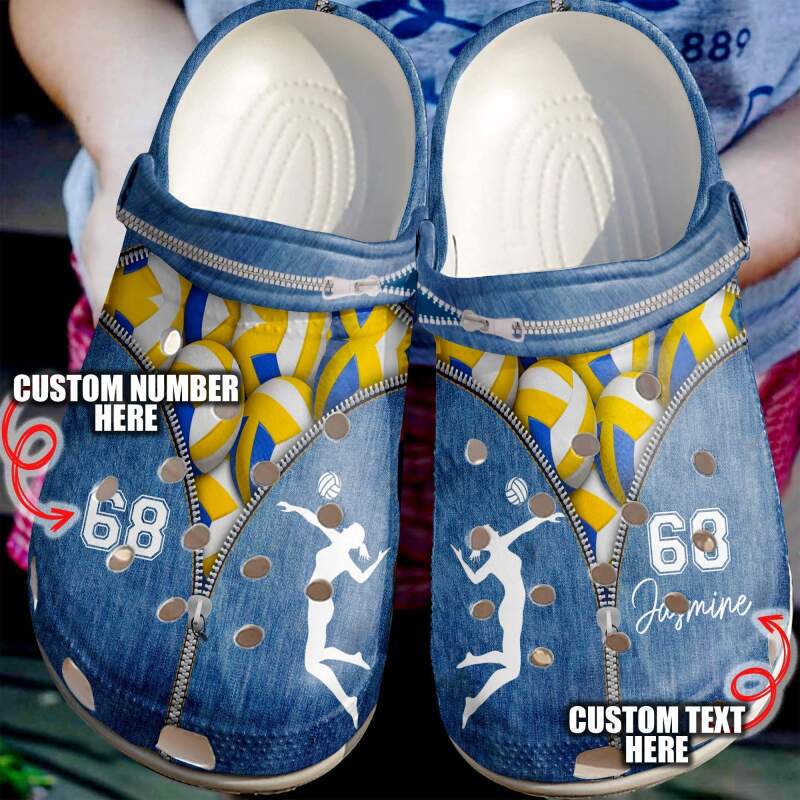 Volleyball Personalized Jeans Zipper Crocs Clog Shoes