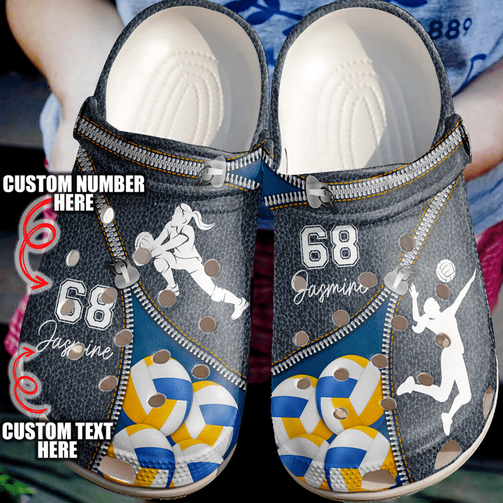 Volleyball Personalized Leather Zipper Crocs Clog Shoes