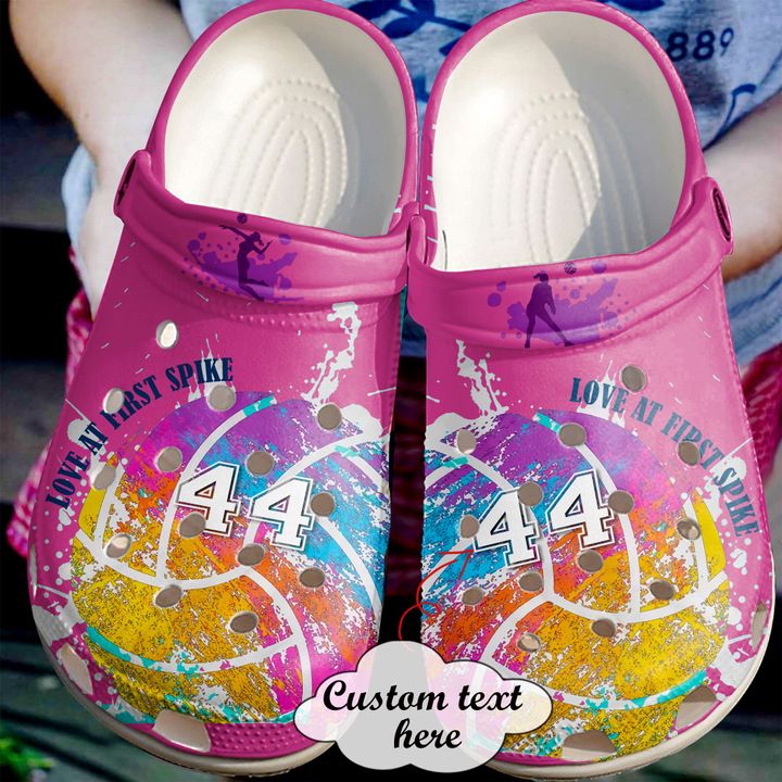 Volleyball Personalized Love At First Spike Crocs Clog Shoes