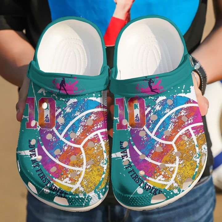 Volleyball Personalized Love At First Spike Crocs Clog Shoes