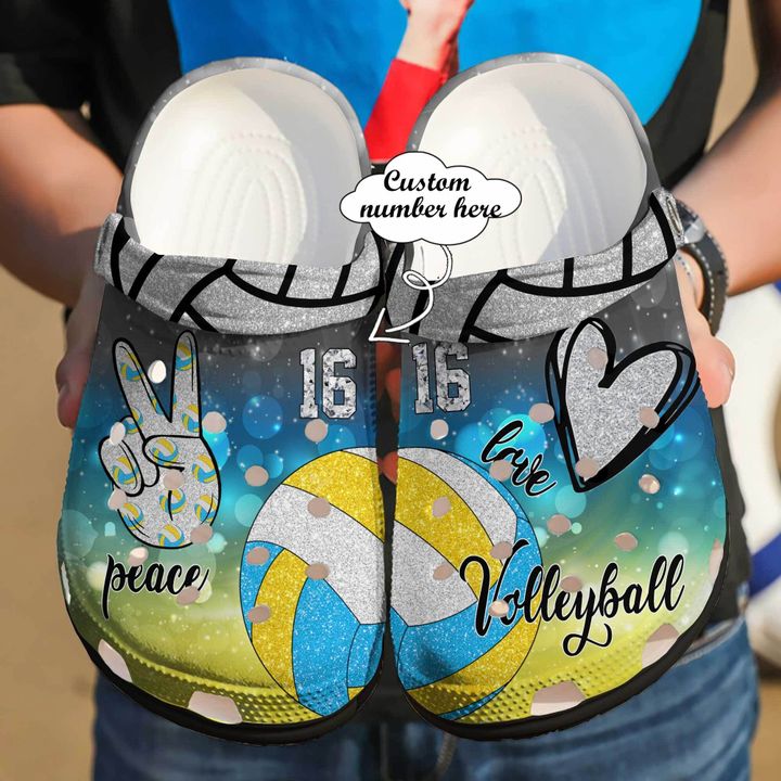 Volleyball Personalized Peace Love Crocs Clog Shoes