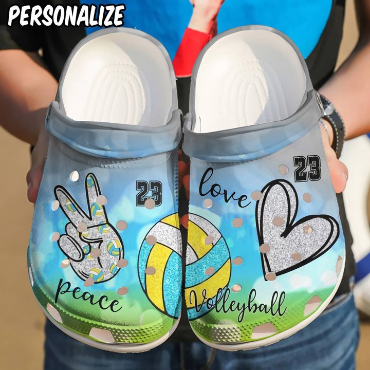 Volleyball Personalized Peace Love Crocs Clog Shoes