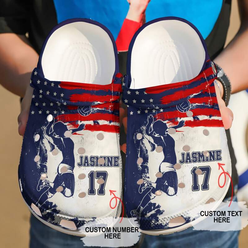 Volleyball Personalized Us Flag Crocs Clog Shoes